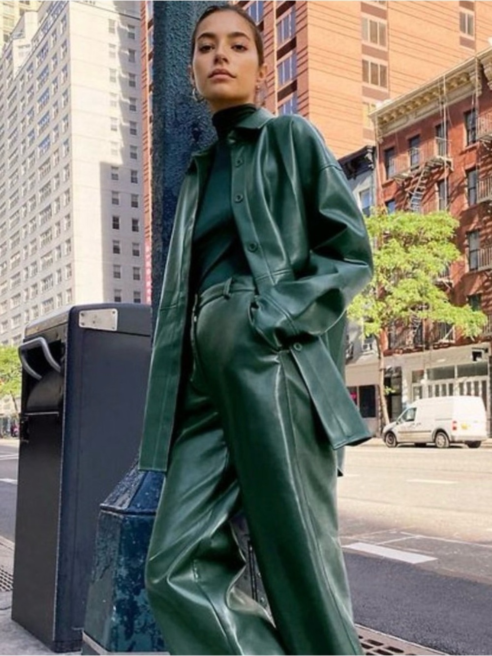 Babaton Aritzia Deep Blue/Green Faux Leather Shirt Jacket